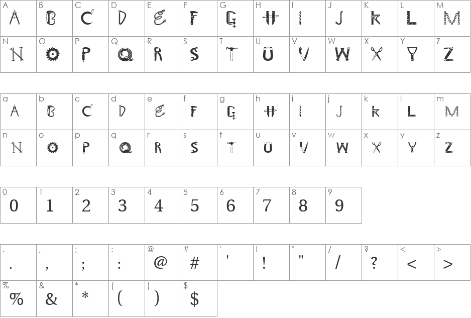 Toolz font character map preview