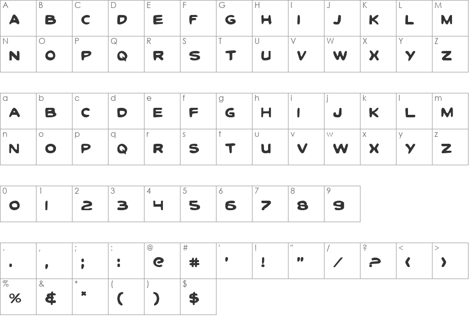 Toon Town Industrial font character map preview