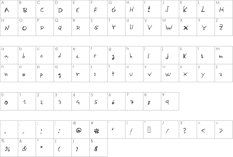 Toon15 font character map preview