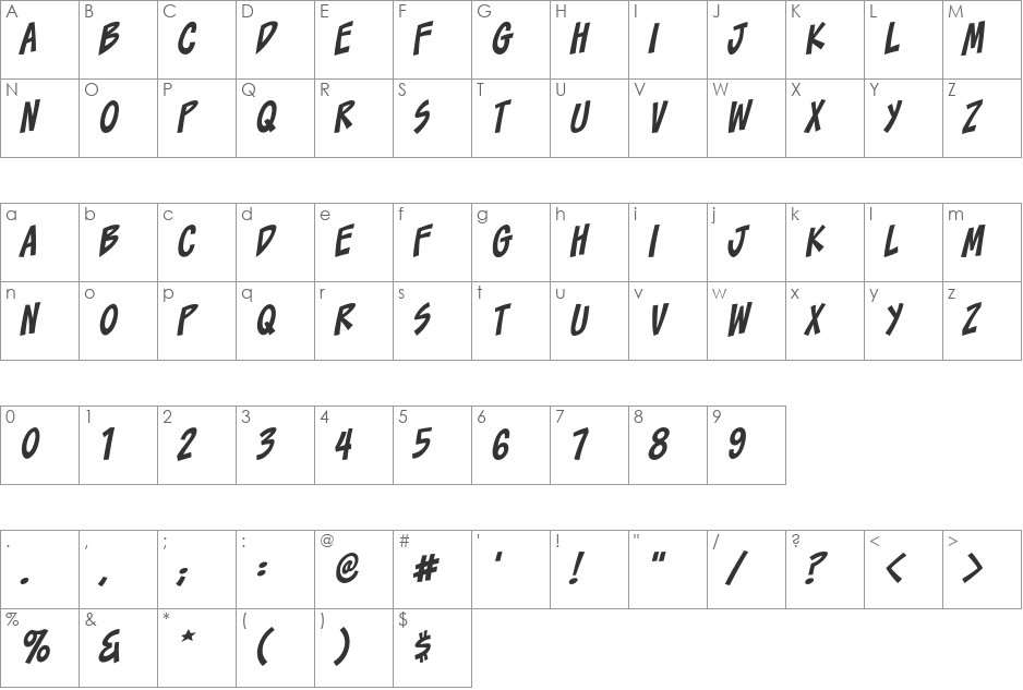 Toonacious BB font character map preview