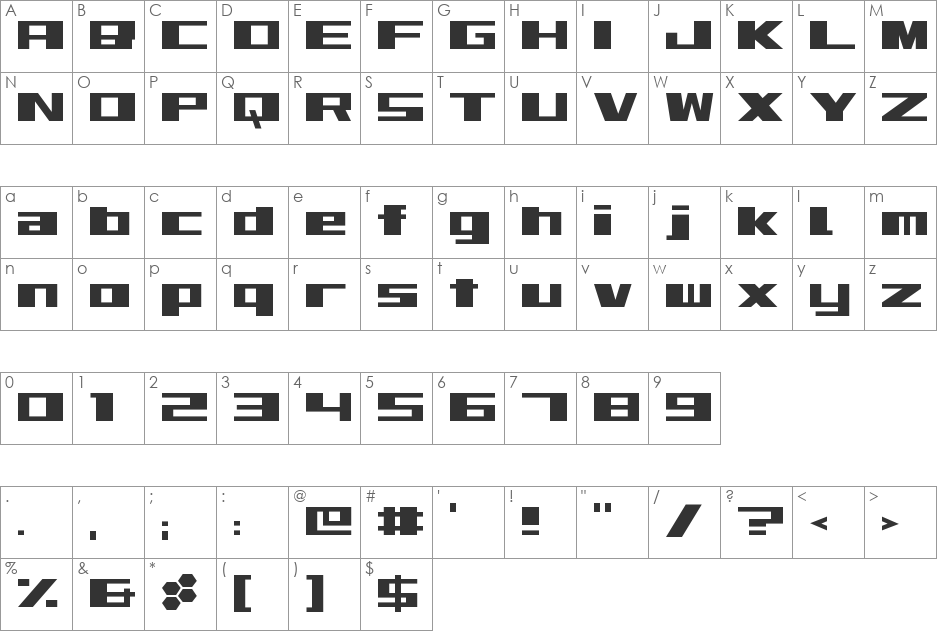 Toonami 99 font character map preview