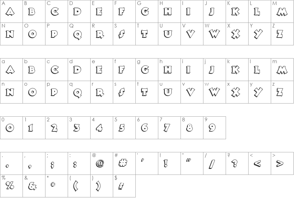 Tooney Noodle NF font character map preview