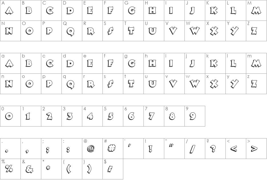 Tooney Noodle NF font character map preview