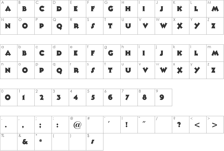 Tooney Noodle Plain font character map preview