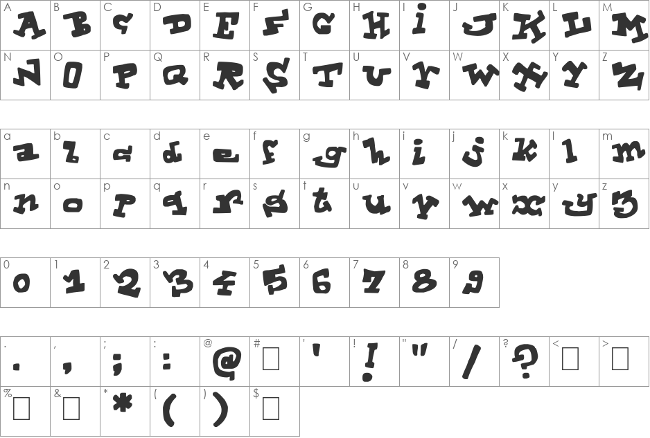 ToonLandBlack font character map preview