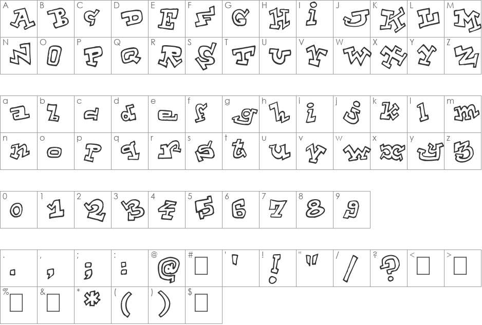 ToonLandShad font character map preview