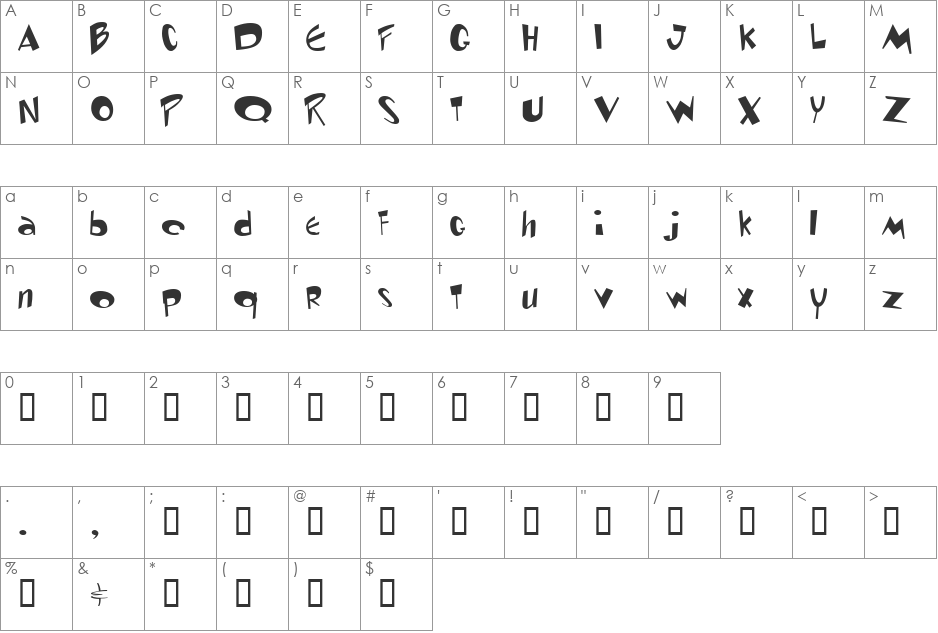 Toontime font character map preview