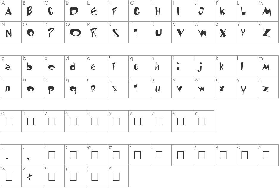 Toontime font character map preview