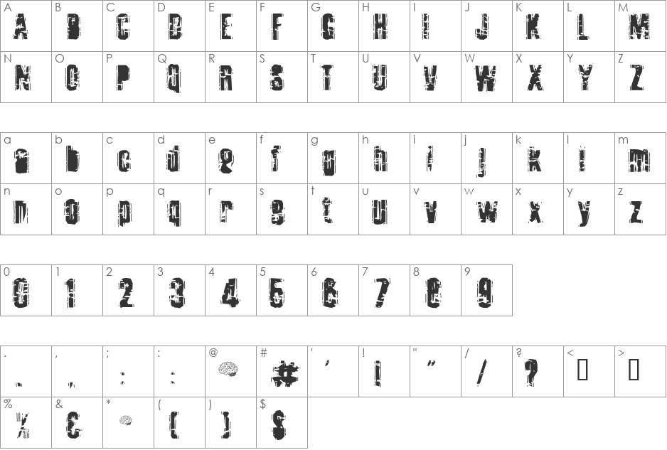 Tooth Ache font character map preview