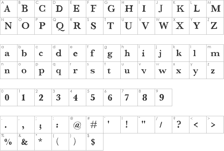 Toothbrush font character map preview