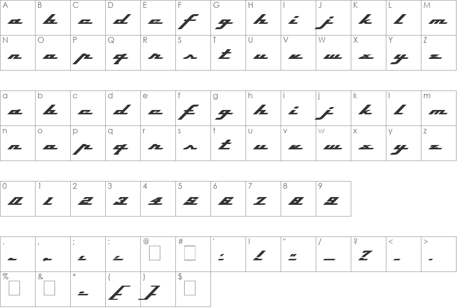 Top Speed Heavy font character map preview