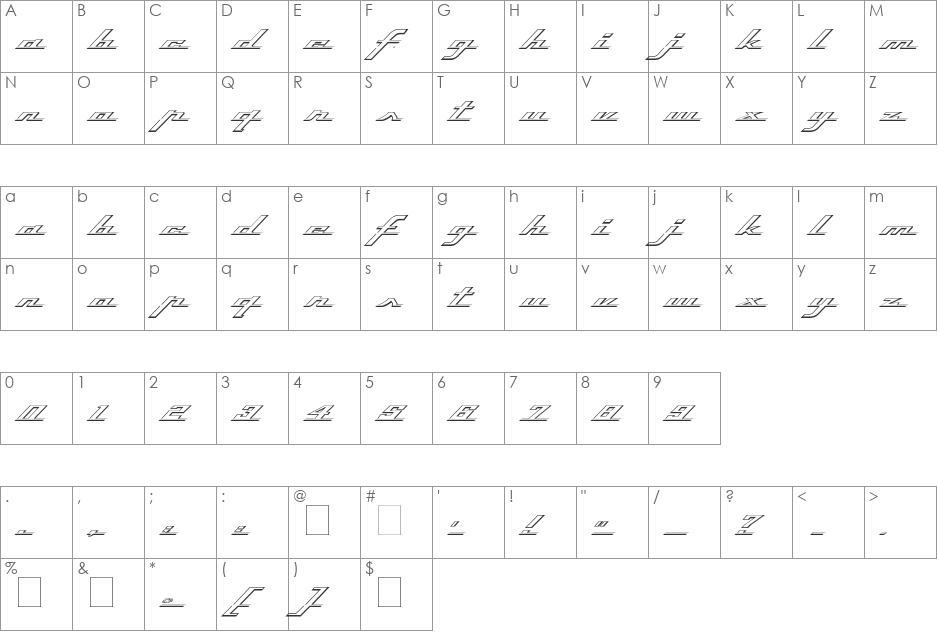 Top Speed Outline font character map preview