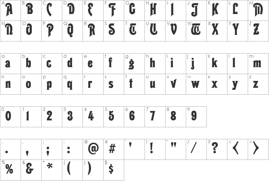 Topaz font character map preview