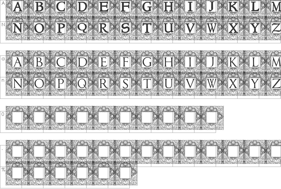 Topiary_Initials font character map preview