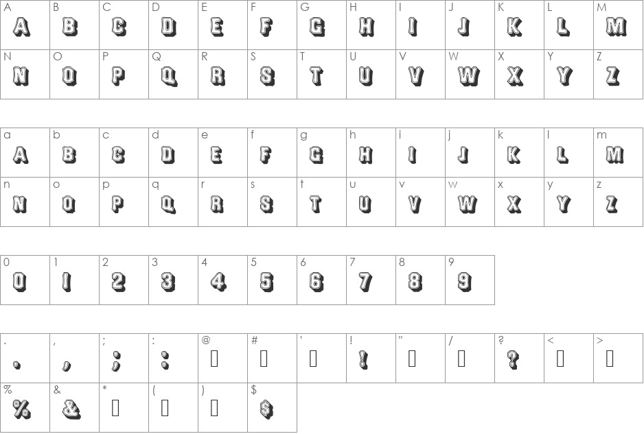 Topsquare font character map preview
