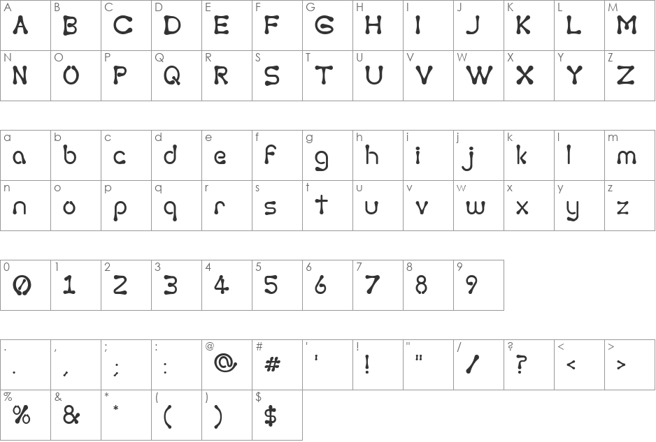 Torcing Away 2000 font character map preview