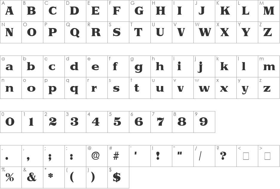 Torii Display SSi font character map preview