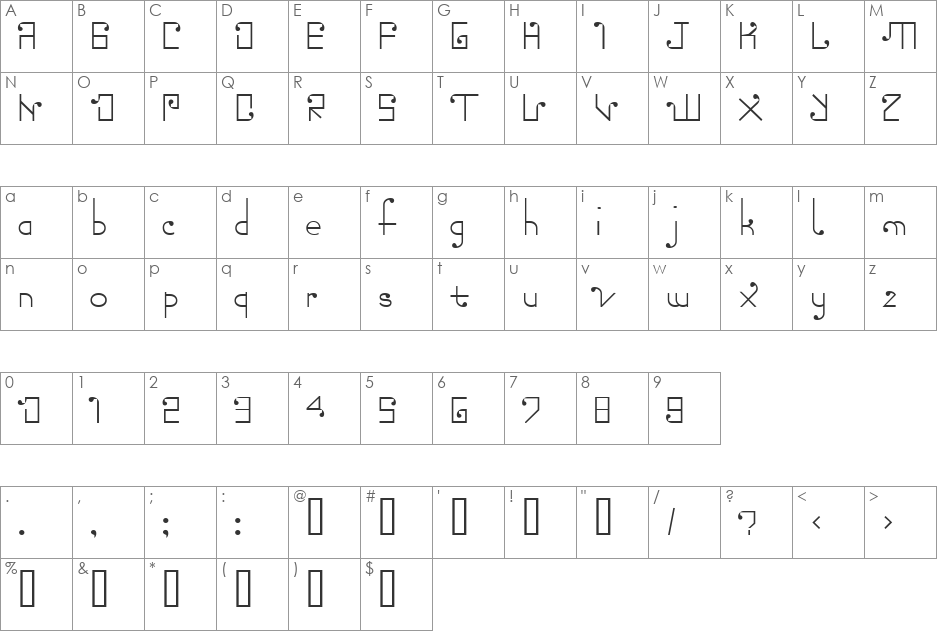 TORN font character map preview