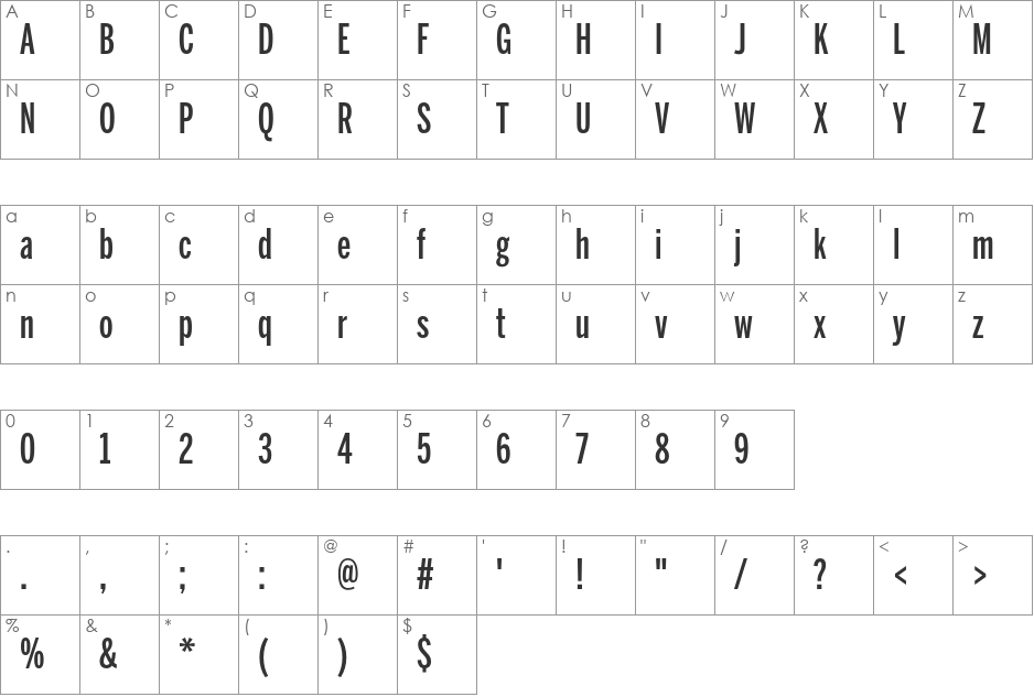 BentonSans ExtraComp Medium font character map preview
