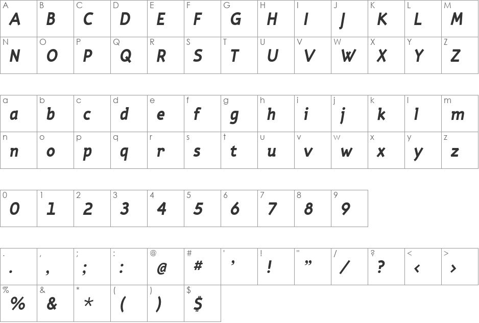 Torus font character map preview