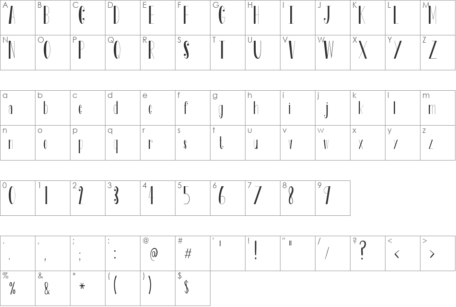 Tosca font character map preview
