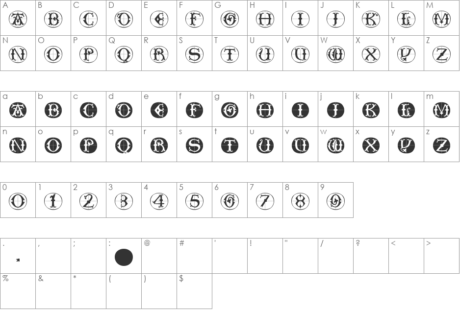 ToscanButtons font character map preview