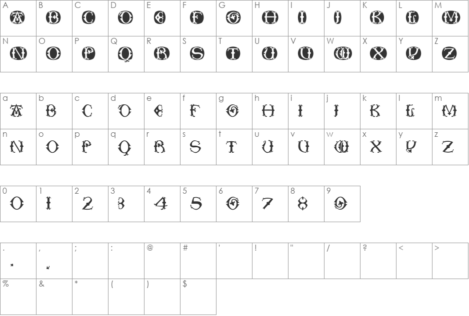 ToskanaCapsRound font character map preview