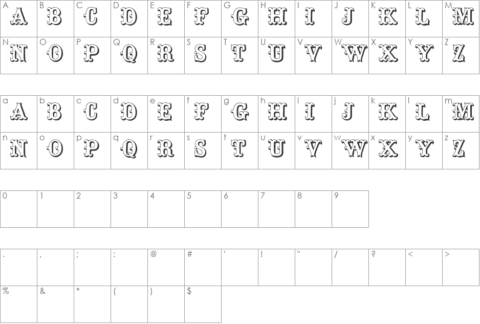 Toskanische Egyptienne Initialen font character map preview