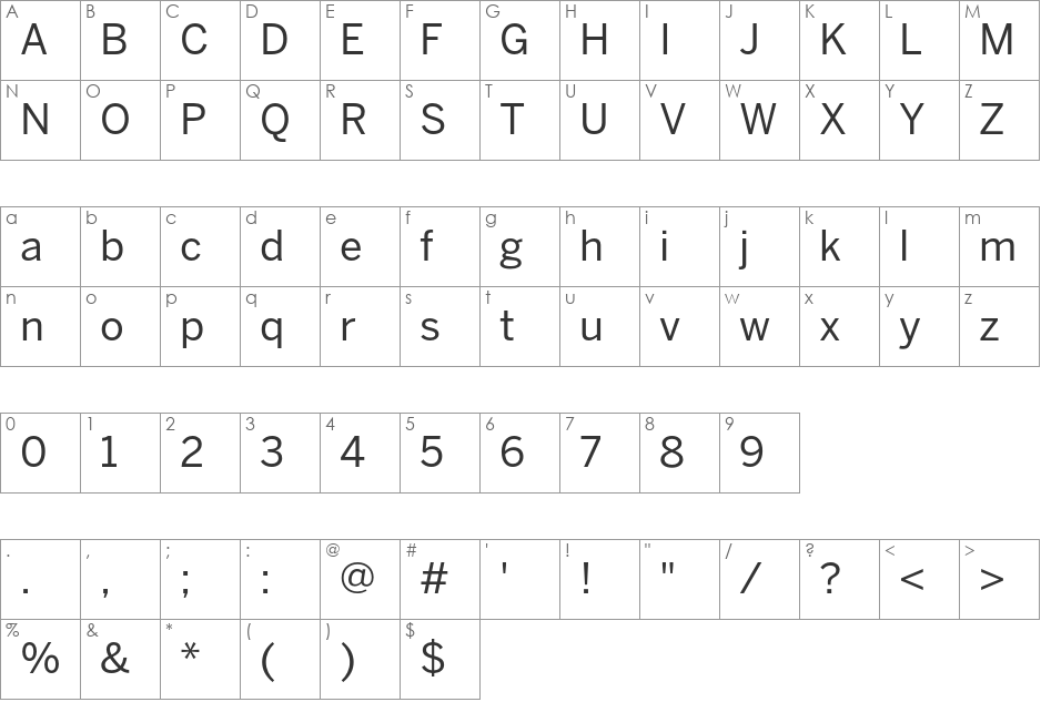 BentonSans Regular font character map preview