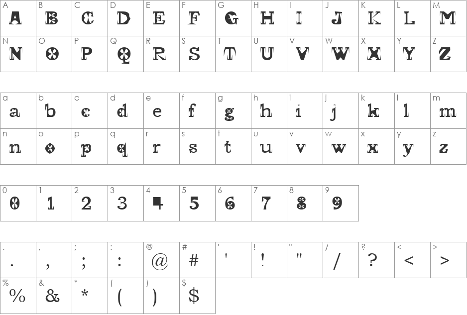 Toughnbold font character map preview