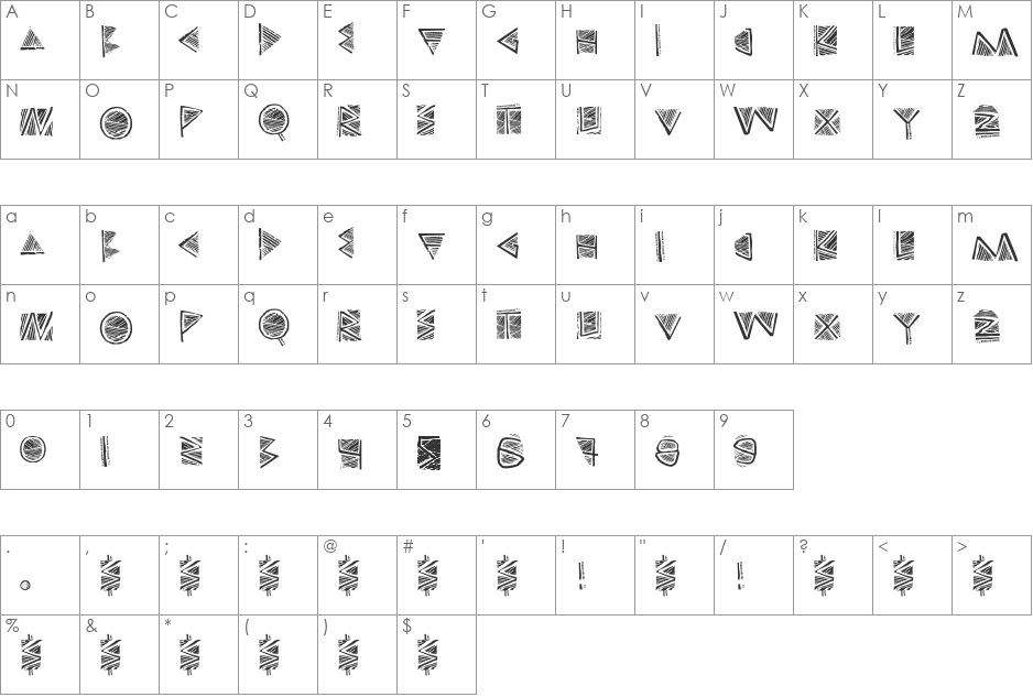 Touppeka font character map preview