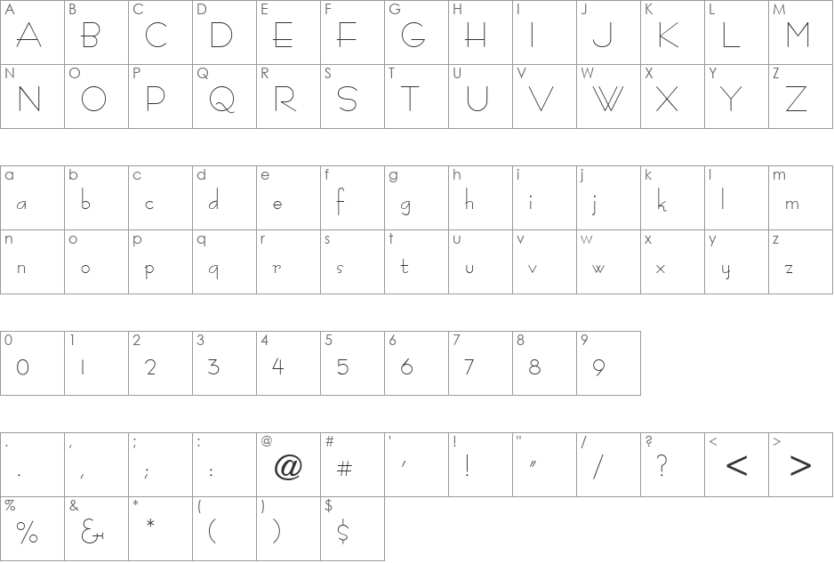 Tourina SSi font character map preview