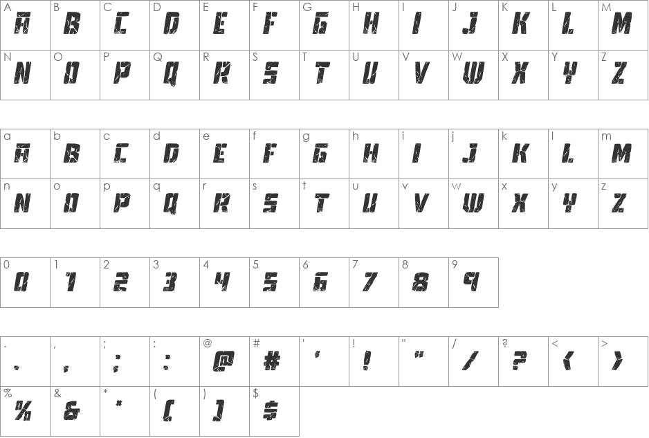 Tower Ruins Italic font character map preview