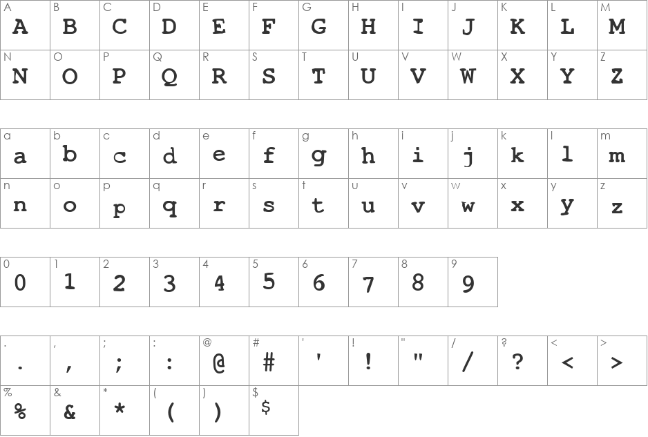 Toxica font character map preview