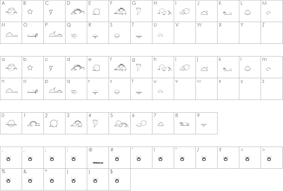 Toy Cloud font character map preview