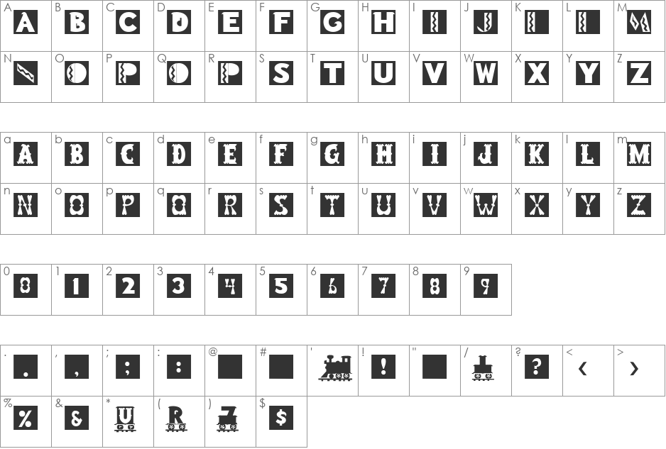 ToyBlock font character map preview