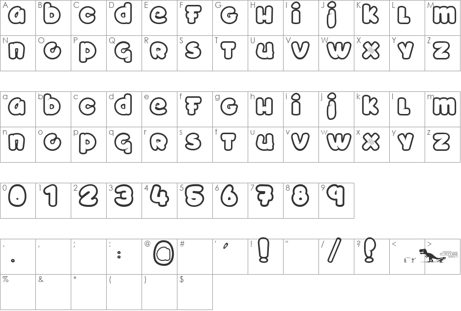 TOYZARUX font character map preview