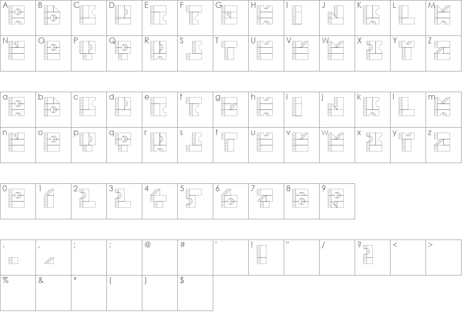 TPF Box of Bricks font character map preview
