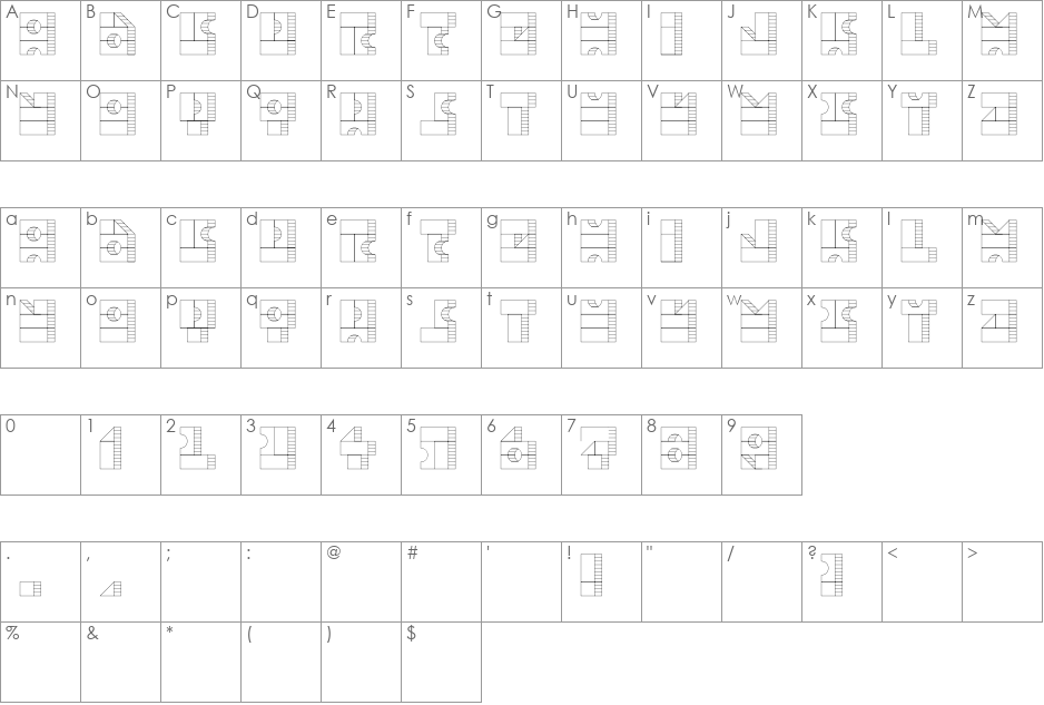 TPF Box of Bricks 1L font character map preview