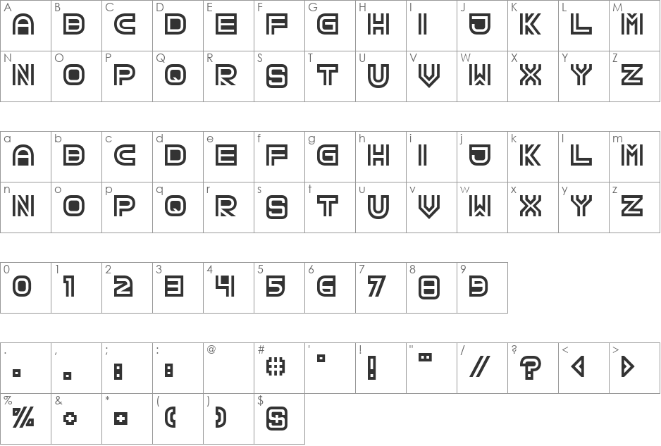 TPF Creol font character map preview