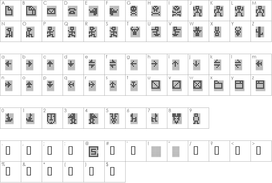 TPF Display font character map preview