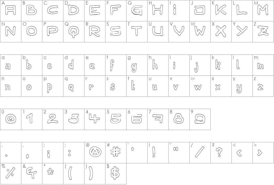 TPF Gaiety Outlined font character map preview