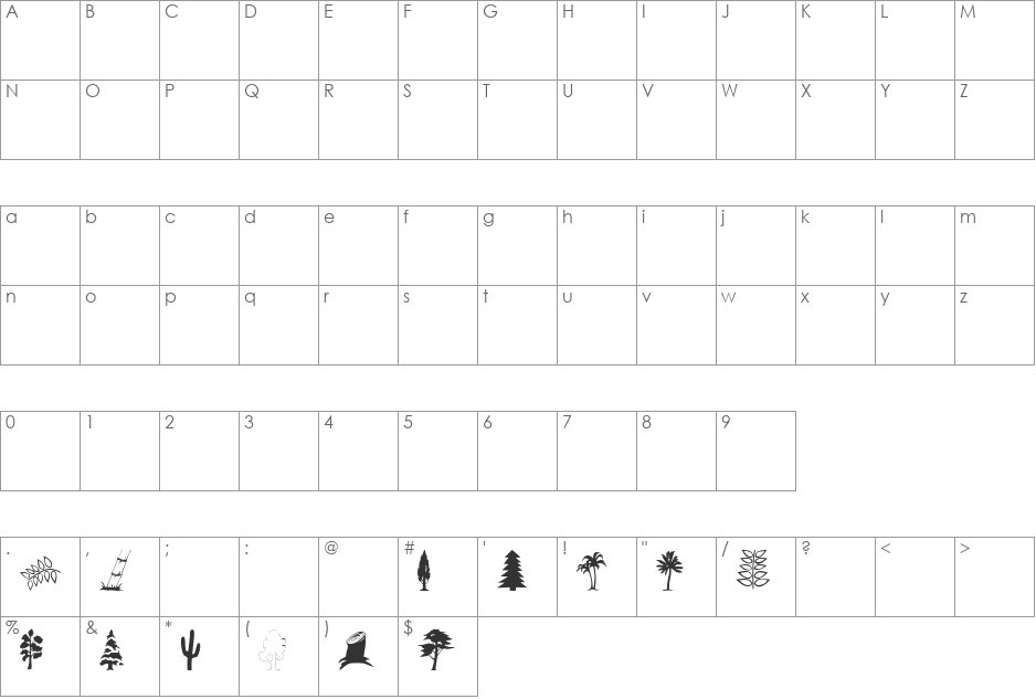 TQF_Plants font character map preview