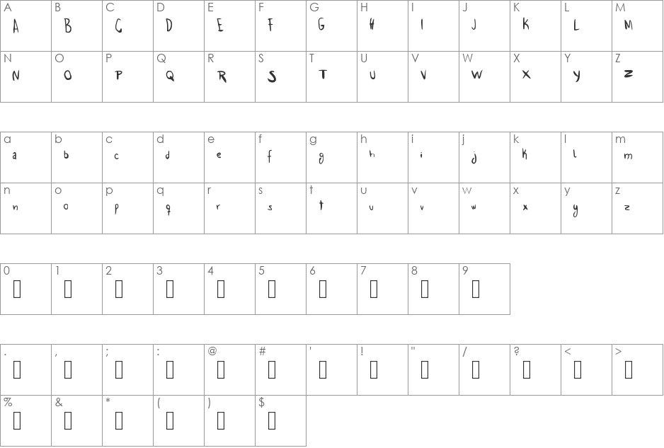 Trace Me Gordo font character map preview
