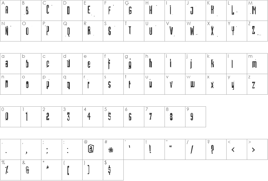 Tracing font character map preview