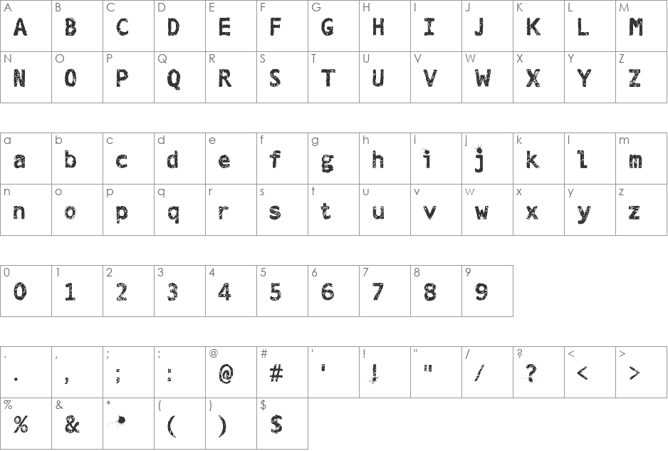 Tracing Blood font character map preview