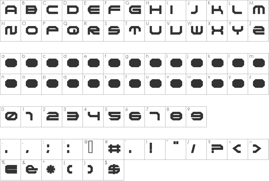 TRACK font character map preview