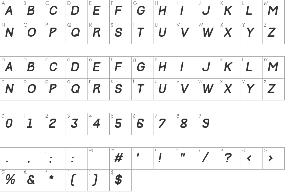 Track font character map preview