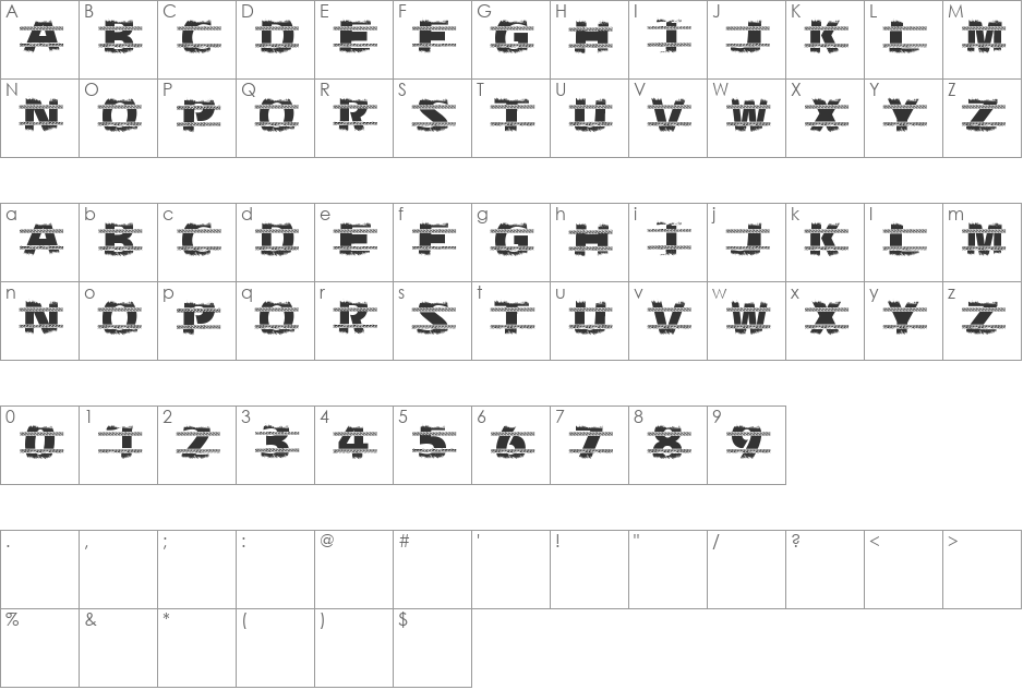 Trackers font character map preview