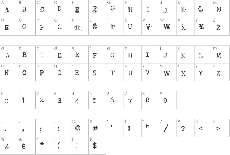 Tract font character map preview